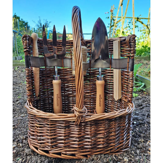 aleccur Willow Tool Basket/Trug with Garden Hand Tools Trowel/Fork/Dibber
