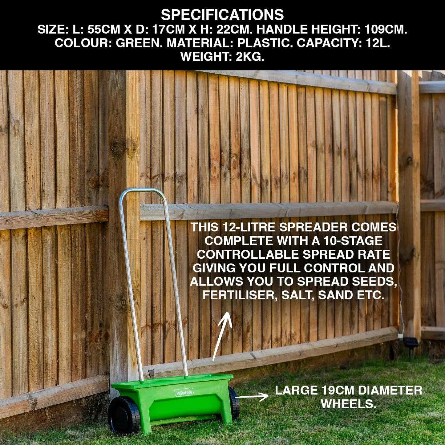aleccur 12L Garden Lawn Seed/Fertiliser Spreader Grass Weed Feed Salt Gritter