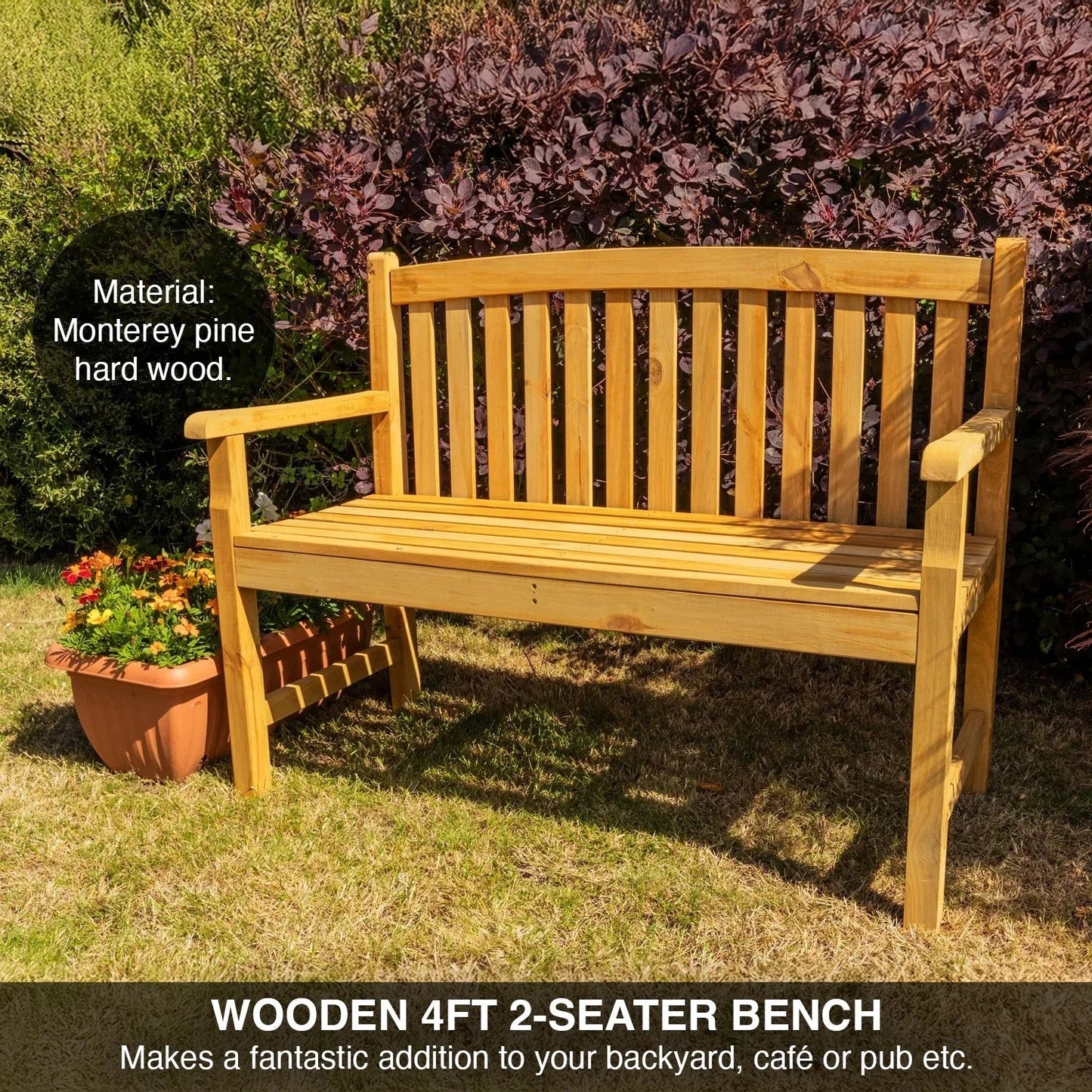 aleccur Narford Outdoor Wooden 2 Seater Bench Garden Patio Furniture