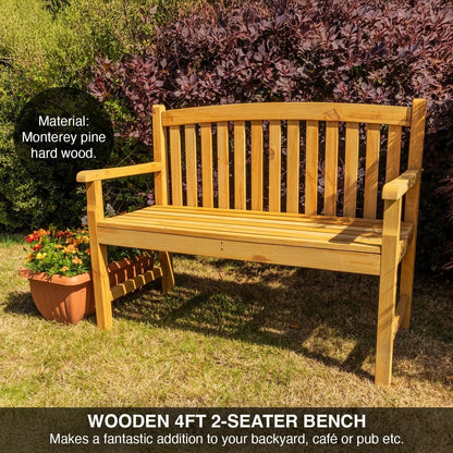aleccur Narford Outdoor Wooden 2 Seater Bench Garden Patio Furniture