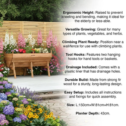 aleccur Raised Wooden Garden Bed Planter, Plants &amp; Vegetable/Herb Box, Large 150cm