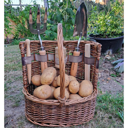 aleccur Willow Tool Basket/Trug with Garden Hand Tools Trowel/Fork/Dibber