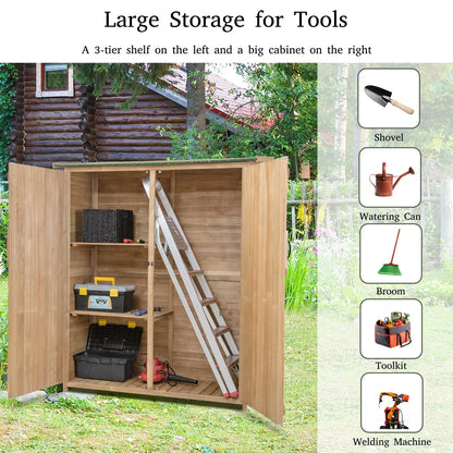 aleccur Wooden Garden Shed, Tool Storage Cabinet with 3 Shelves, Asphalt Sloped Roof