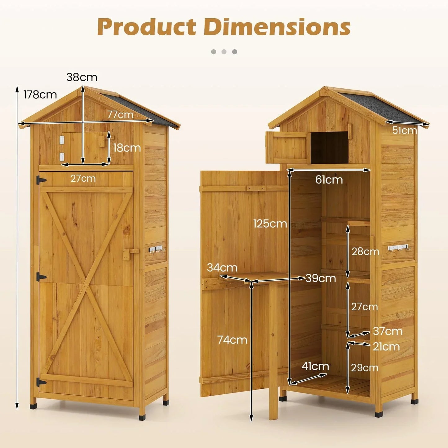 Wooden Garden Shed, Outdoor Tool Storage Cabinet