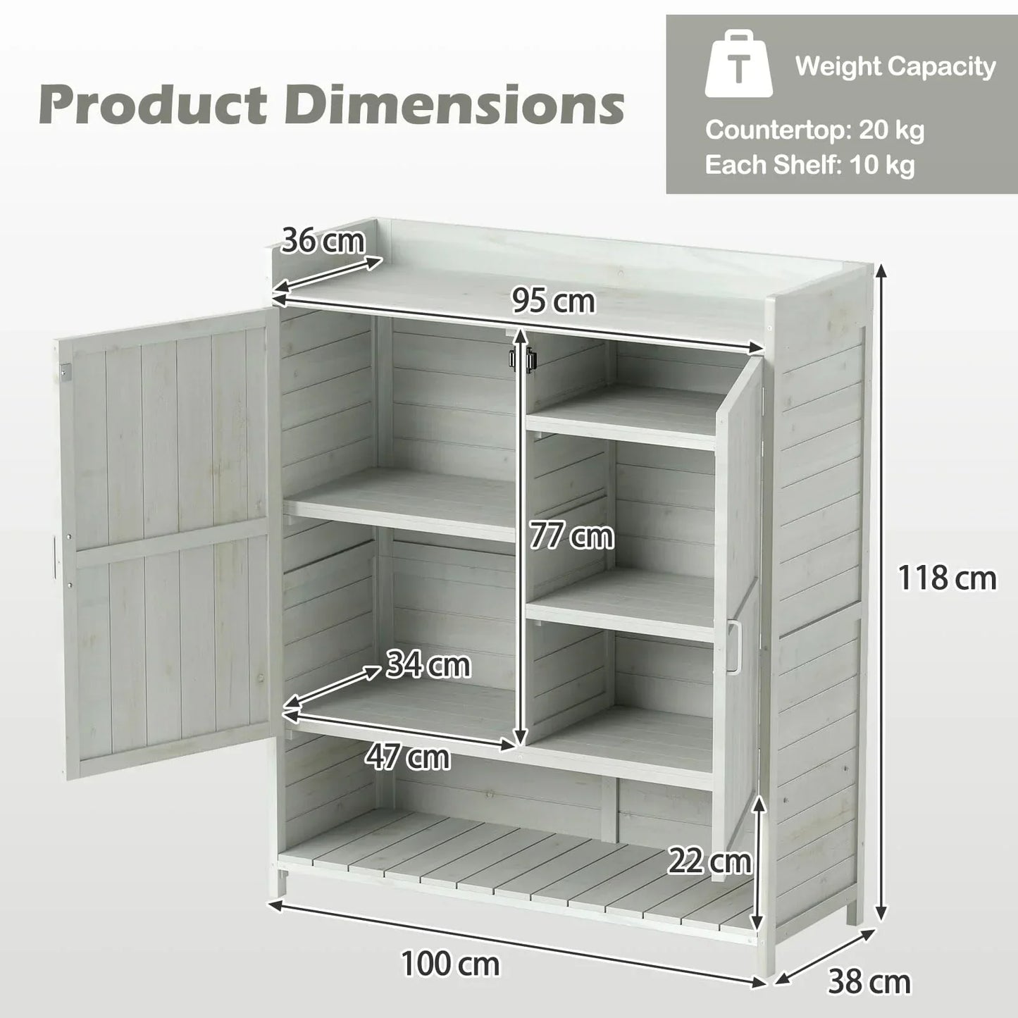 Wooden Garden Shed, Outdoor Tool Storage Shed with Removable Shelves