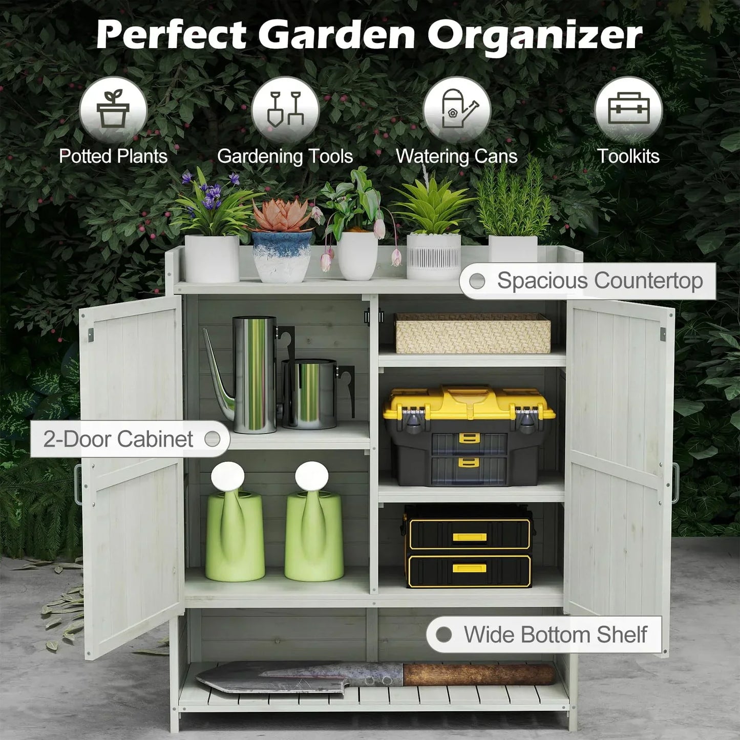 Wooden Garden Shed, Outdoor Tool Storage Shed with Removable Shelves