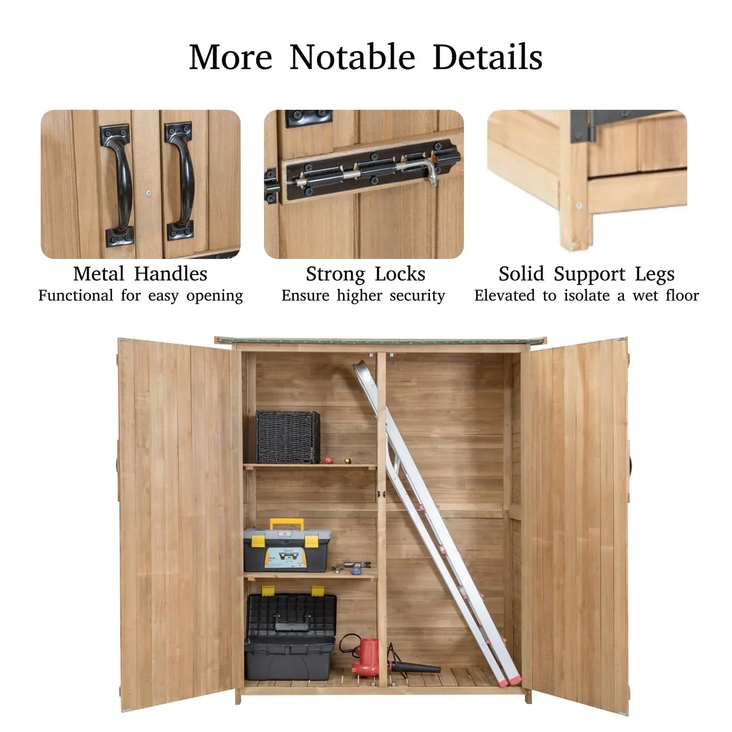 aleccur Wooden Garden Shed, Tool Storage Cabinet with 3 Shelves, Asphalt Sloped Roof