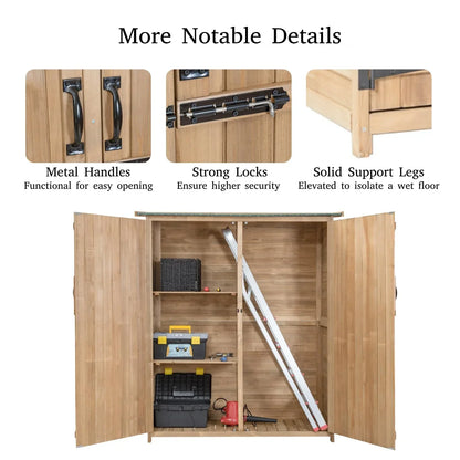 aleccur Wooden Garden Shed, Tool Storage Cabinet with 3 Shelves, Asphalt Sloped Roof