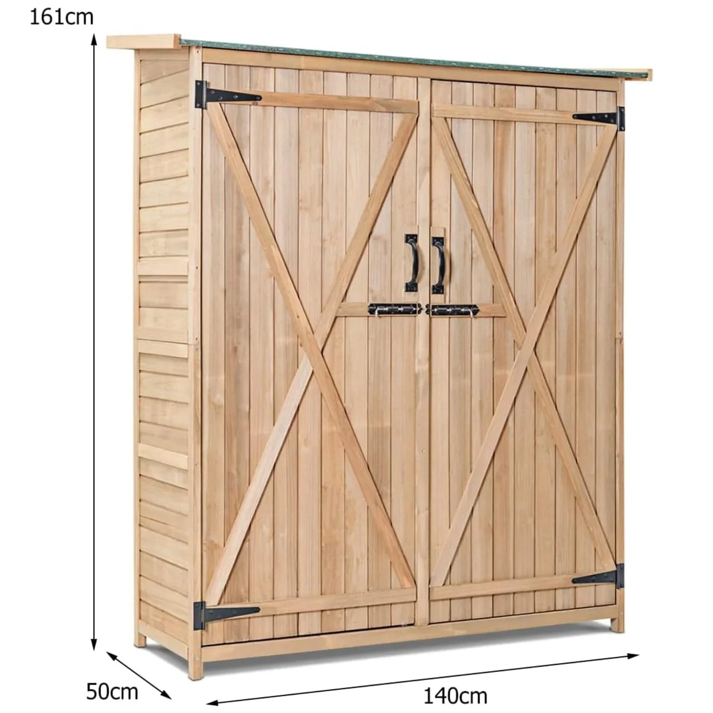 aleccur Wooden Garden Shed, Tool Storage Cabinet with 3 Shelves, Asphalt Sloped Roof