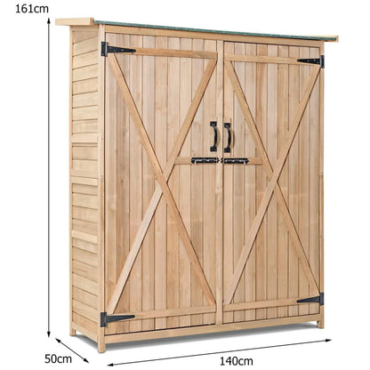 aleccur Wooden Garden Shed, Tool Storage Cabinet with 3 Shelves, Asphalt Sloped Roof