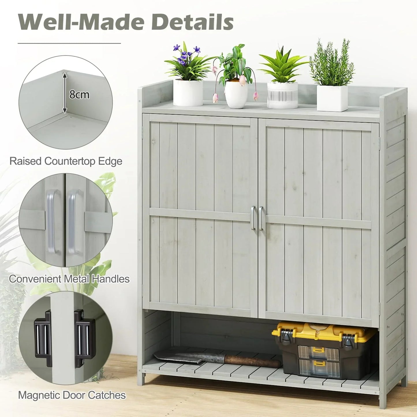 Wooden Garden Shed, Outdoor Tool Storage Shed with Removable Shelves