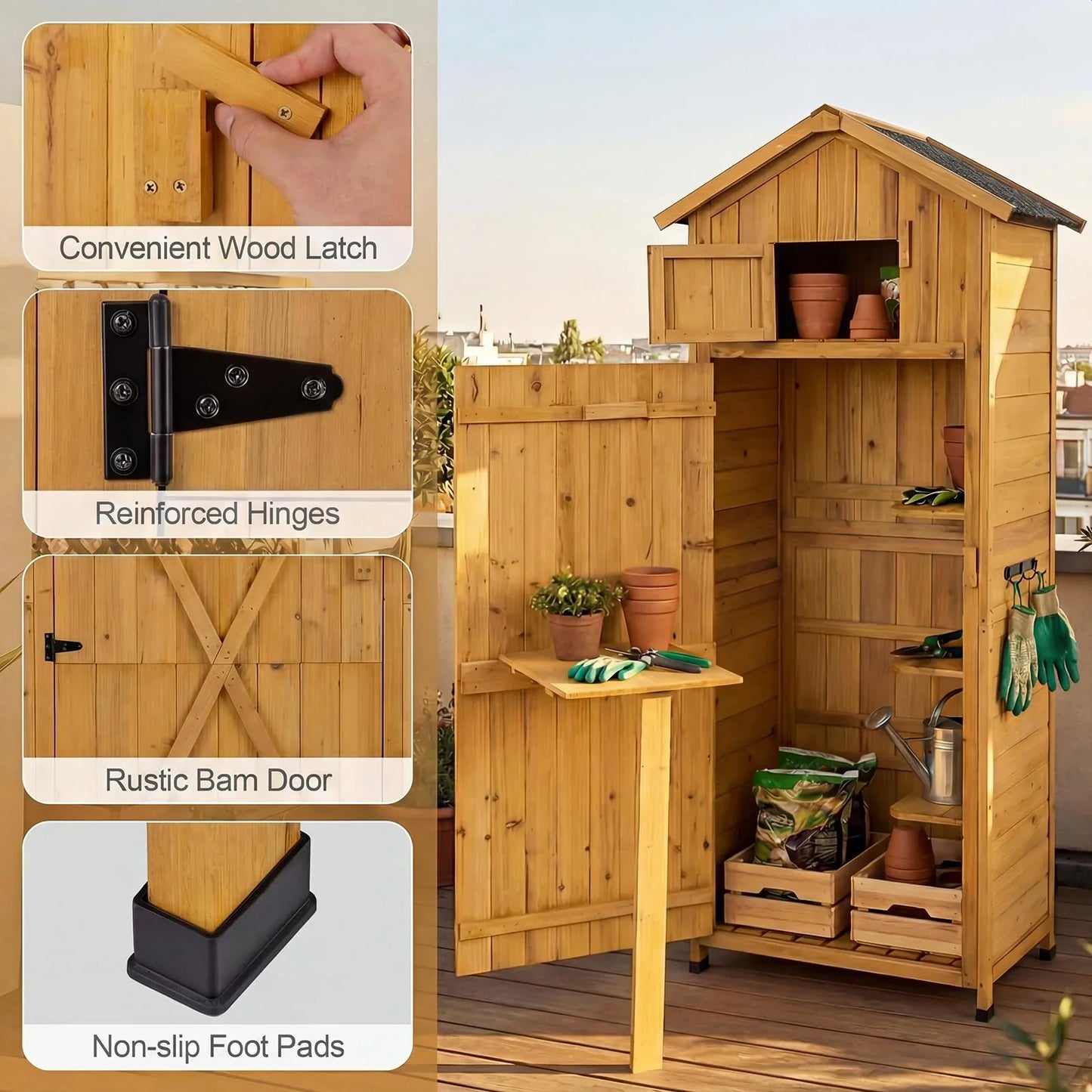 Wooden Garden Shed, Outdoor Tool Storage Cabinet