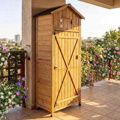 Wooden Garden Shed, Outdoor Tool Storage Cabinet
